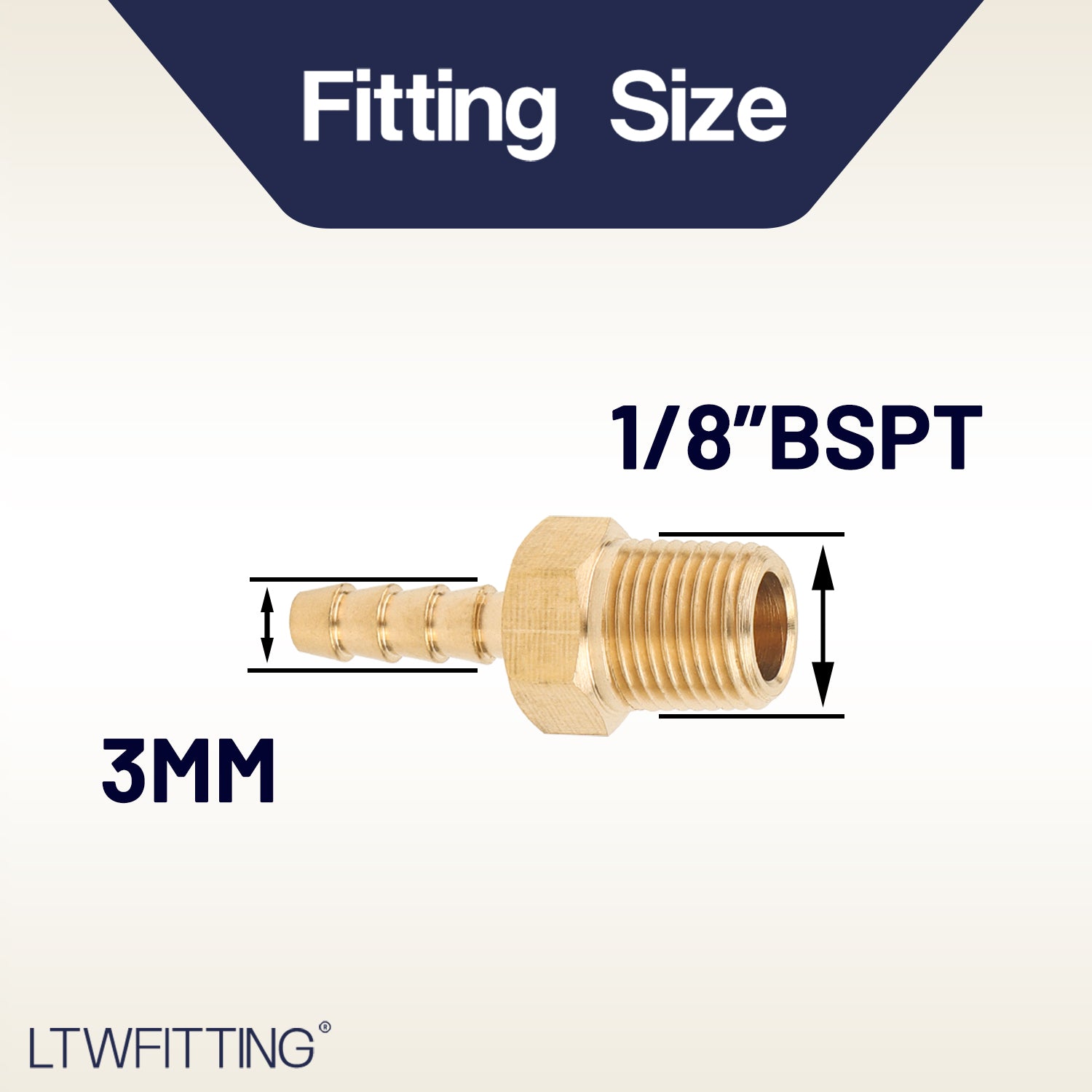 LTWFITTING Brass Barbed Fitting Coupler/Connector 1/8-Inch Male BSPT x 1/8-Inch(3mm) Hose Barb Fuel Gas Water (Pack of 1300)