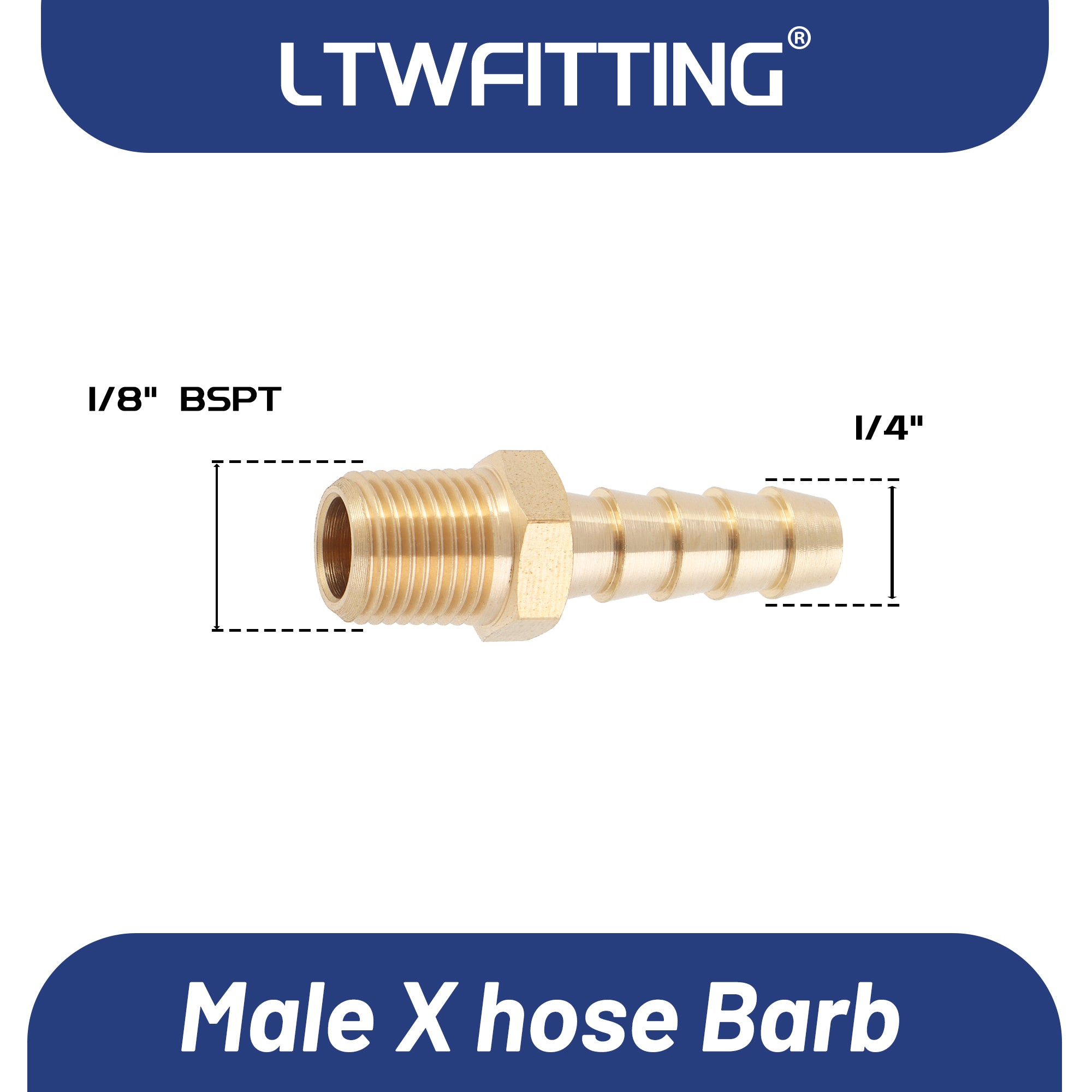 Brass Barbed Fitting Connector 1/8'' Male BSPT x 1/4''(6mm)(Pack