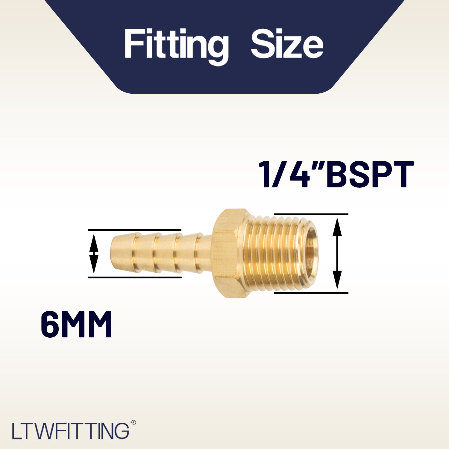 LTWFITTING Brass Barbed Fitting Coupler/Connector 1/4-Inch Male BSPT x 1/4-Inch(6mm) Hose Barb Fuel Gas Water (Pack of 700)