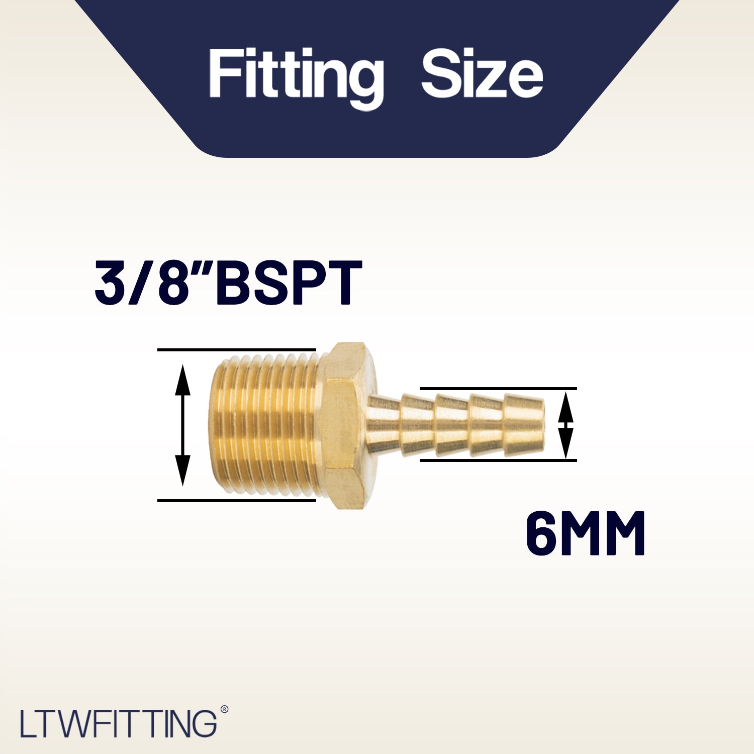 LTWFITTING Brass Barbed Fitting Coupler/Connector 3/8-Inch Male BSPT x 1/4-Inch(6mm) Hose Barb Fuel Gas Water (Pack of 5)