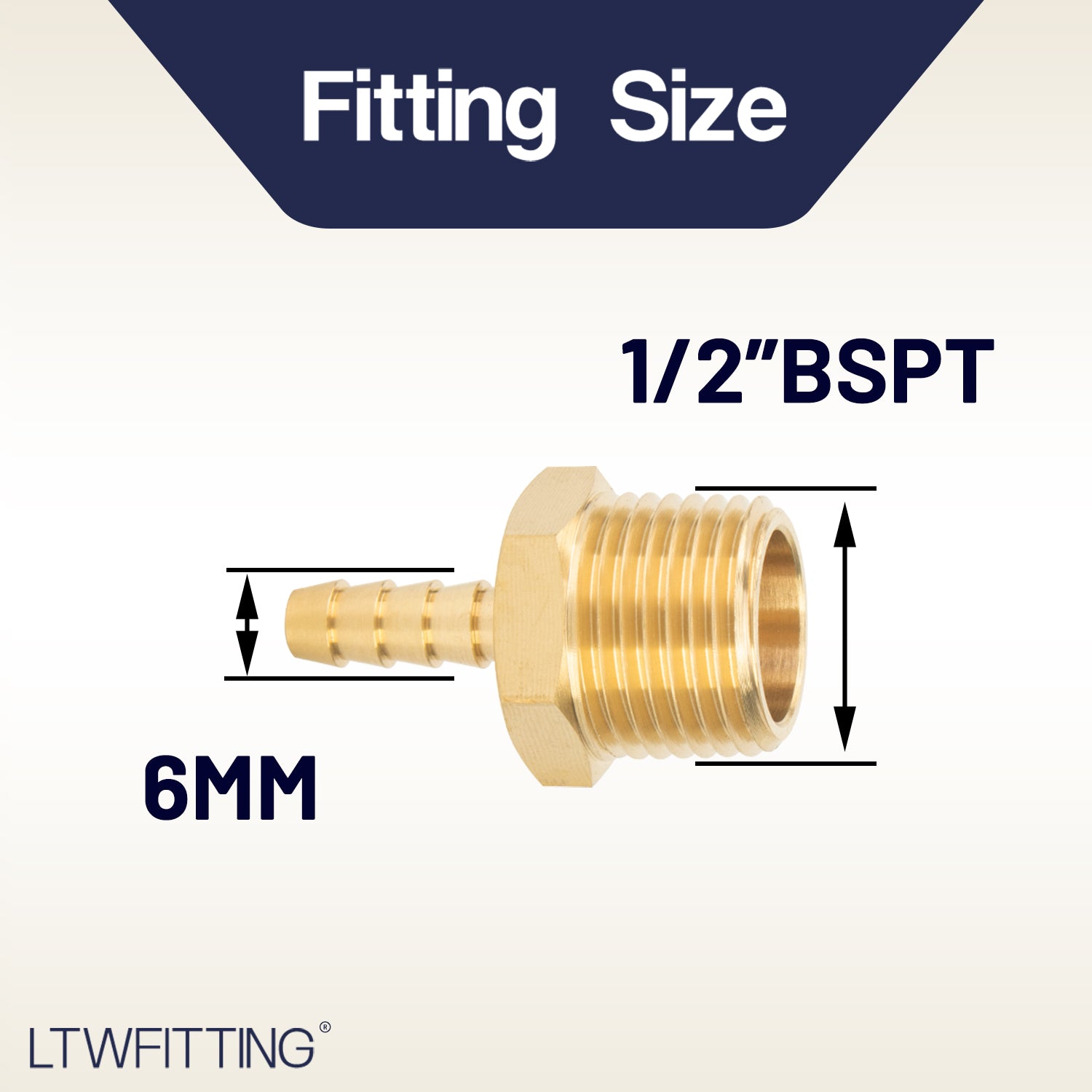 LTWFITTING Brass Barbed Fitting Coupler/Connector 1/2-Inch Male BSPT x 1/4-Inch(6mm) Hose Barb Fuel Gas Water (Pack of 25)