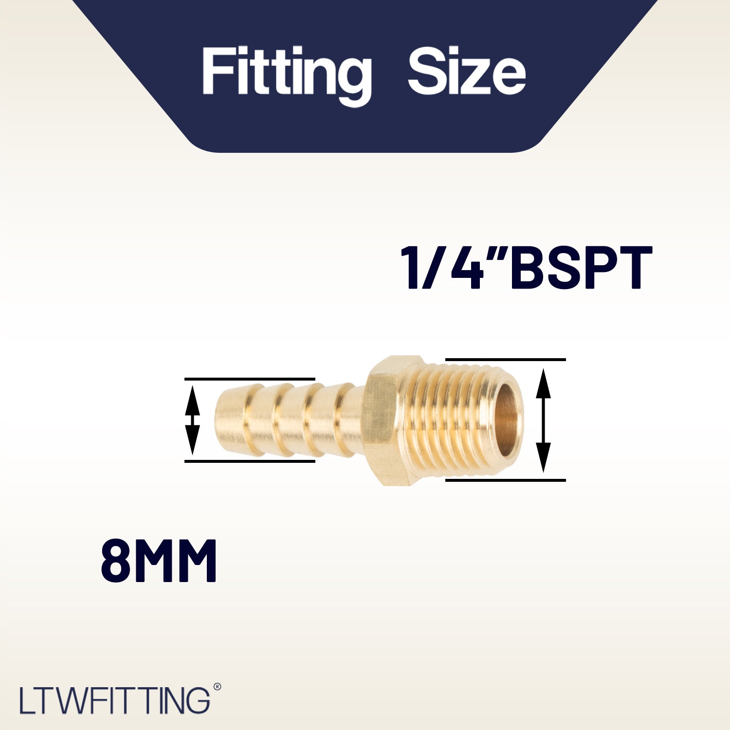 LTWFITTING Brass Barbed Fitting Coupler/Connector 1/4-Inch Male BSPT x 5/16-Inch(8mm) Hose Barb Fuel Gas Water (Pack of 5)