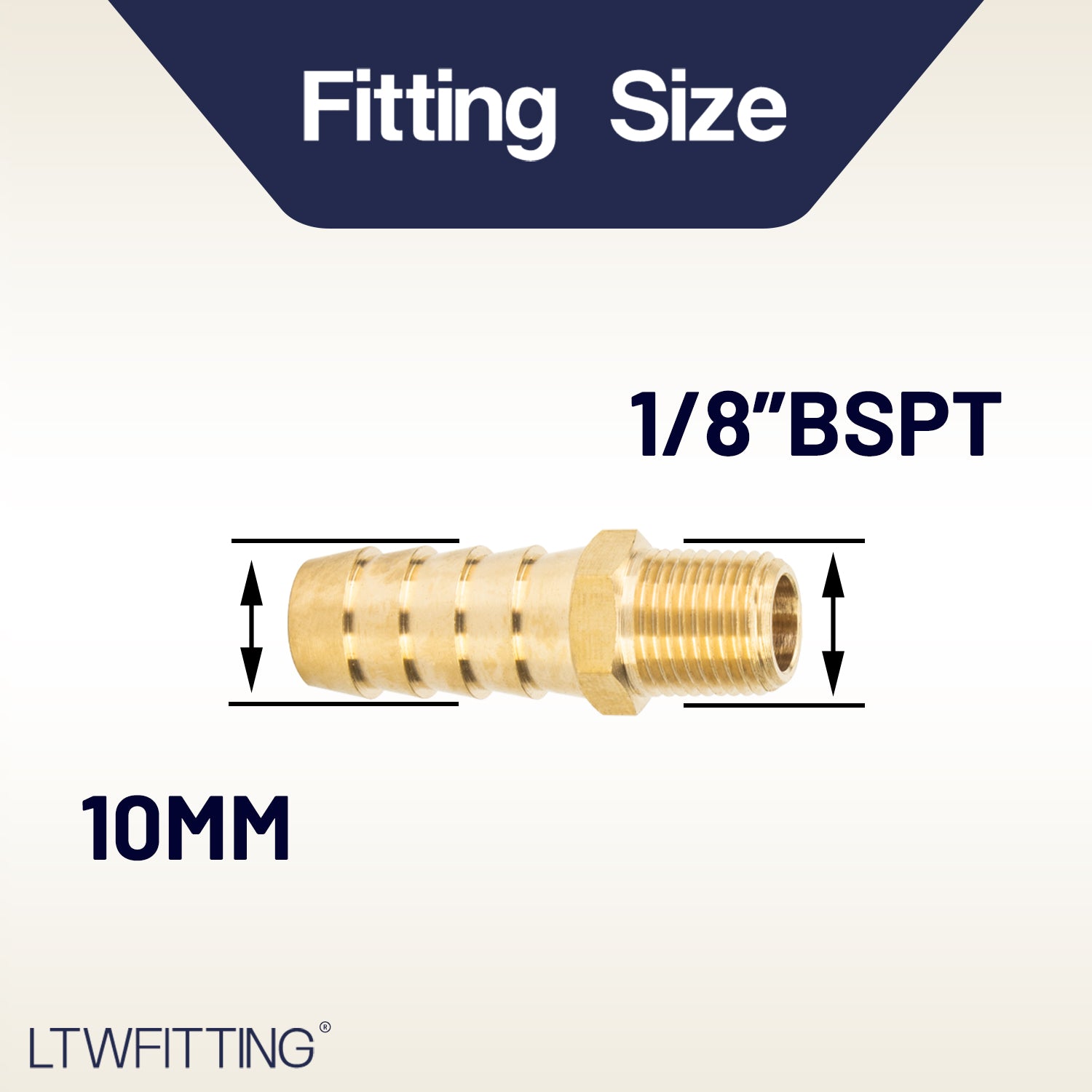 LTWFITTING Brass Barbed Fitting Coupler/Connector 1/8-Inch Male BSPT x 3/8-Inch(10mm) Hose Barb Fuel Gas Water (Pack of 25)