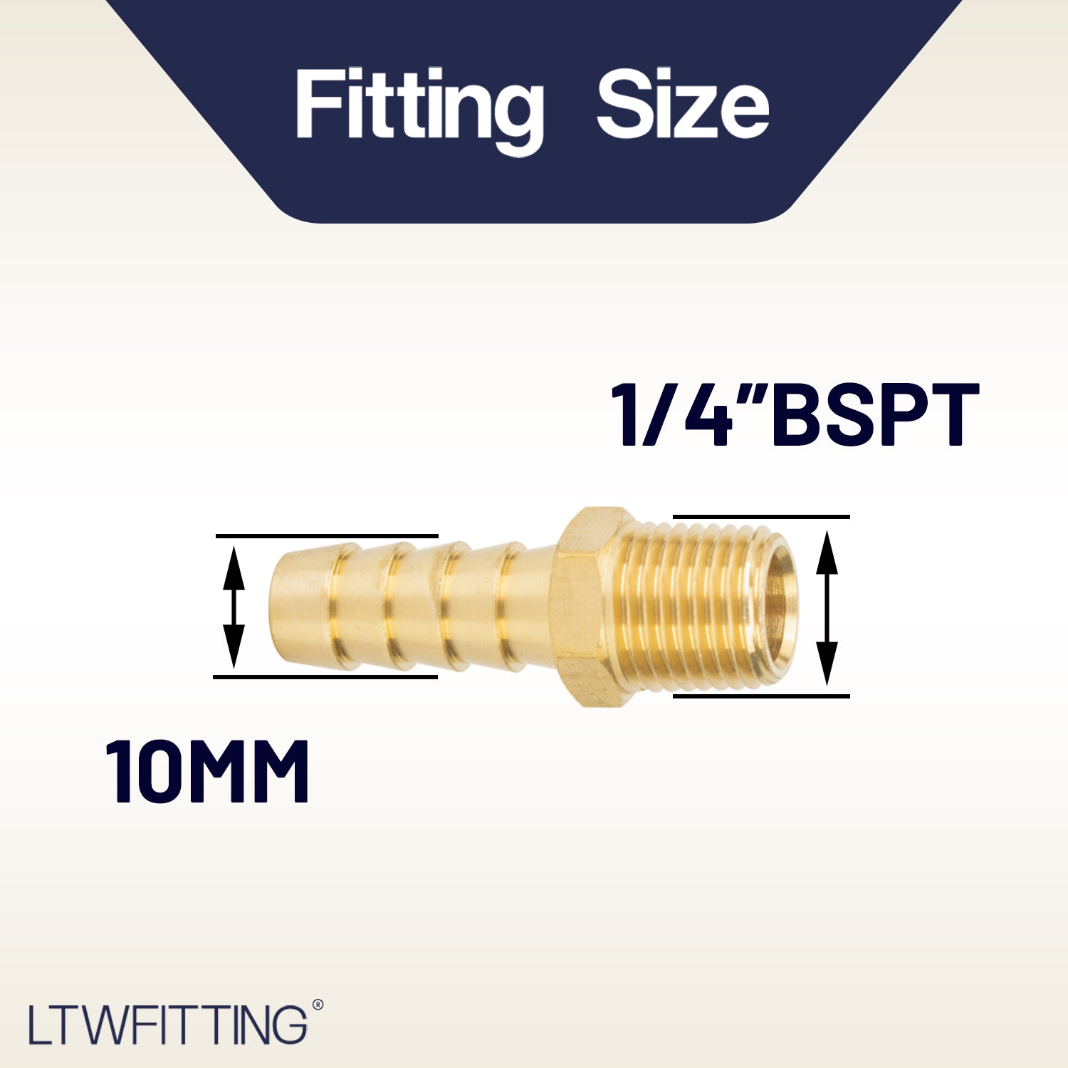 LTWFITTING Brass Barbed Fitting Coupler/Connector 1/4-Inch Male BSPT x 3/8-Inch(10mm) Hose Barb Fuel Gas Water (Pack of 5)