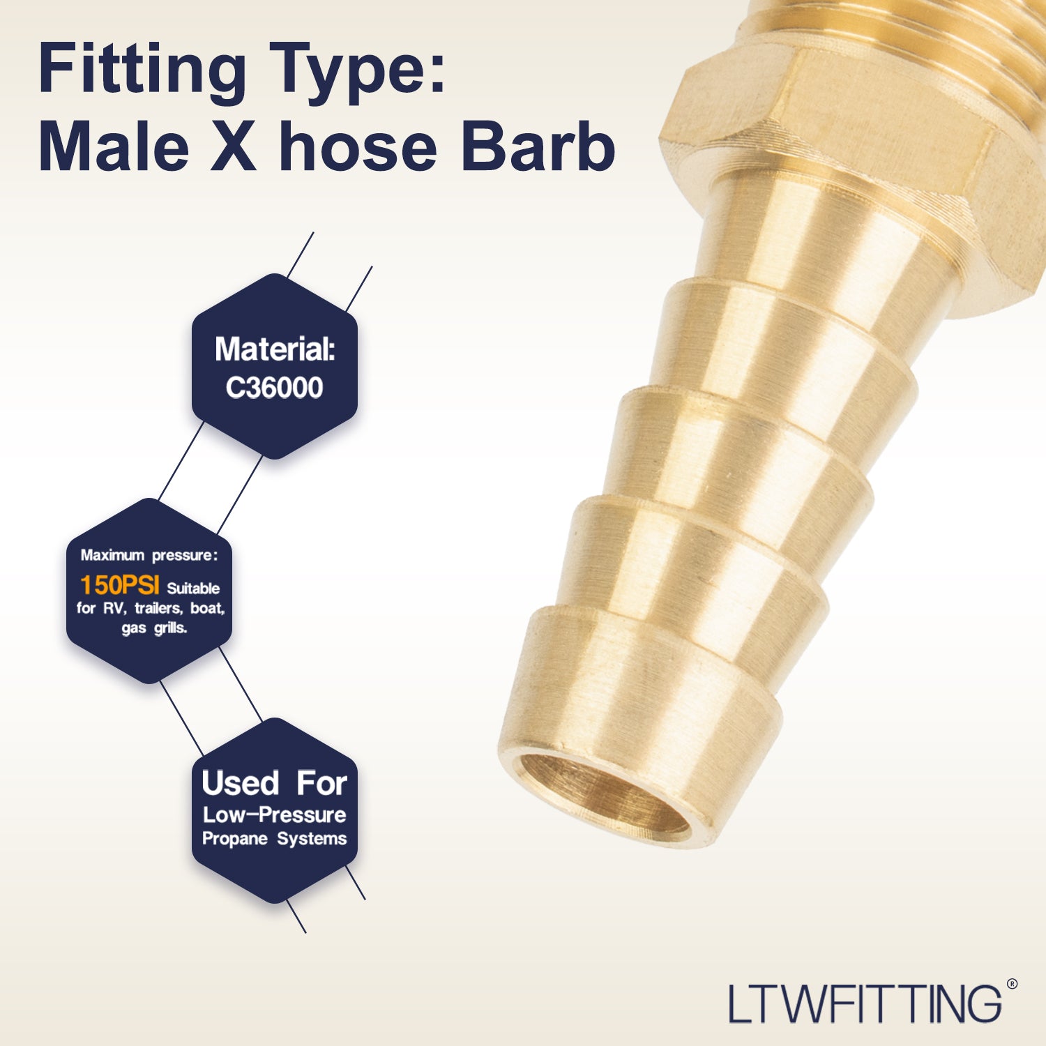 LTWFITTING Brass Barbed Fitting Coupler/Connector 1/4-Inch Male BSPT x 3/8-Inch(10mm) Hose Barb Fuel Gas Water (Pack of 600)