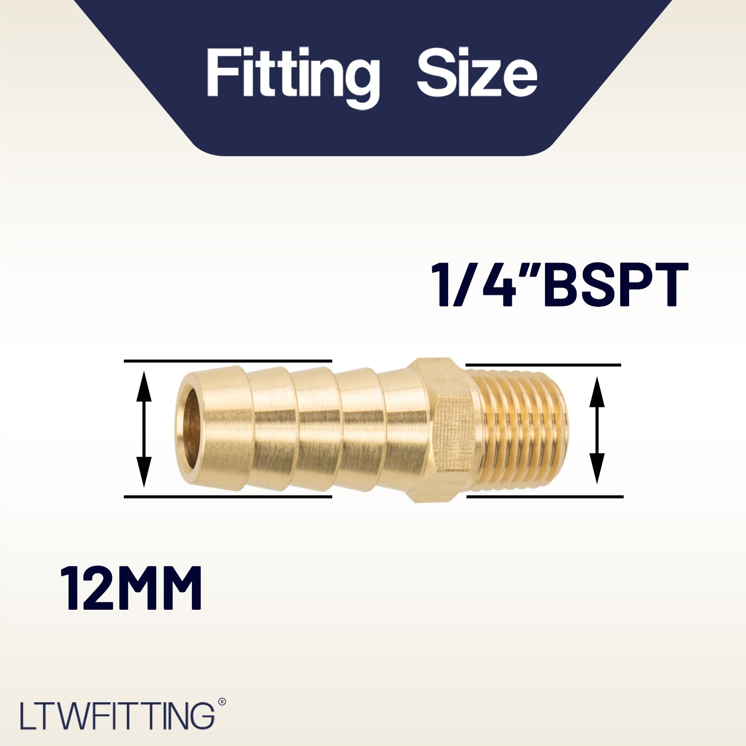 LTWFITTING Brass Barbed Fitting Coupler/Connector 1/4-Inch Male BSPT x 1/2-Inch(12mm) Hose Barb Fuel Gas Water (Pack of 5)