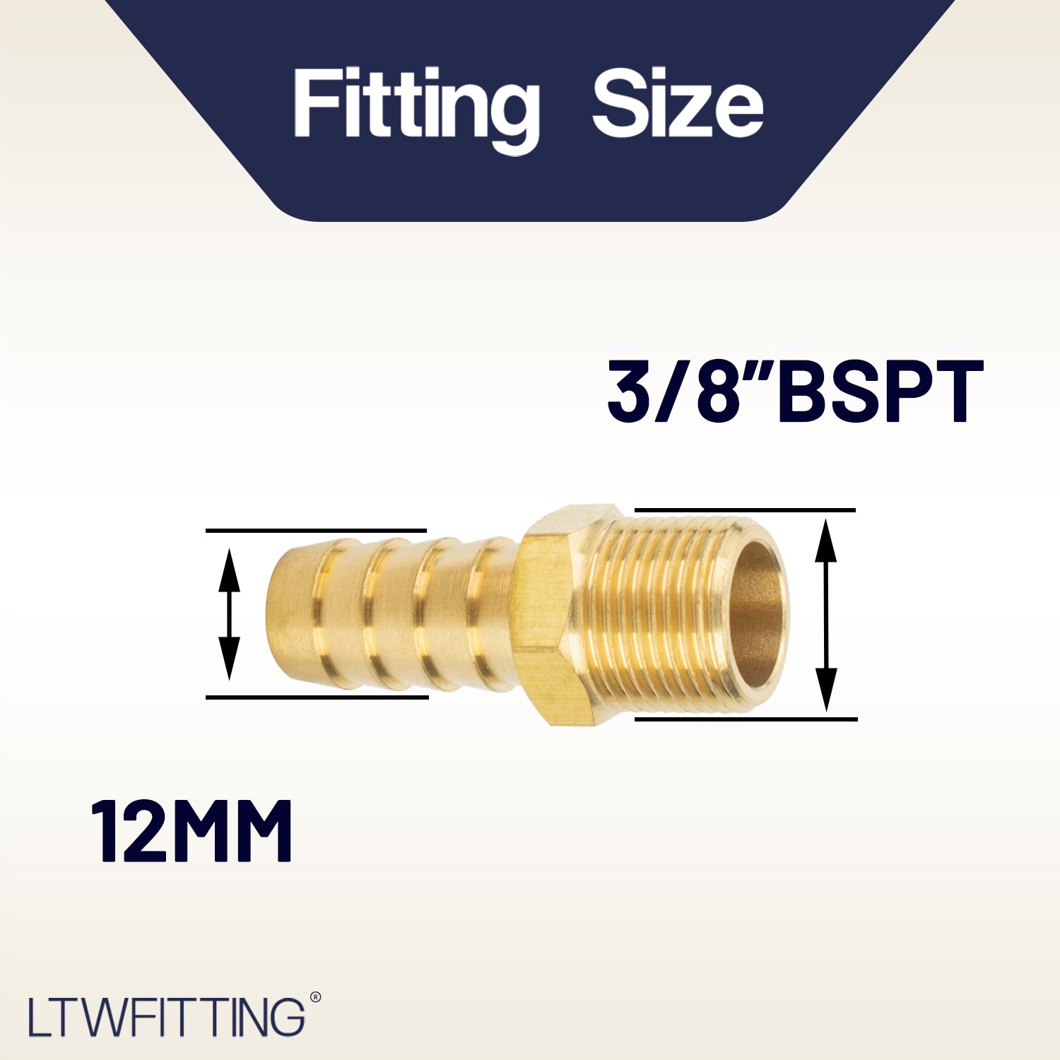 LTWFITTING Brass Barbed Fitting Coupler/Connector 3/8-Inch Male BSPT x 1/2-Inch(12mm) Hose Barb Fuel Gas Water (Pack of 25)