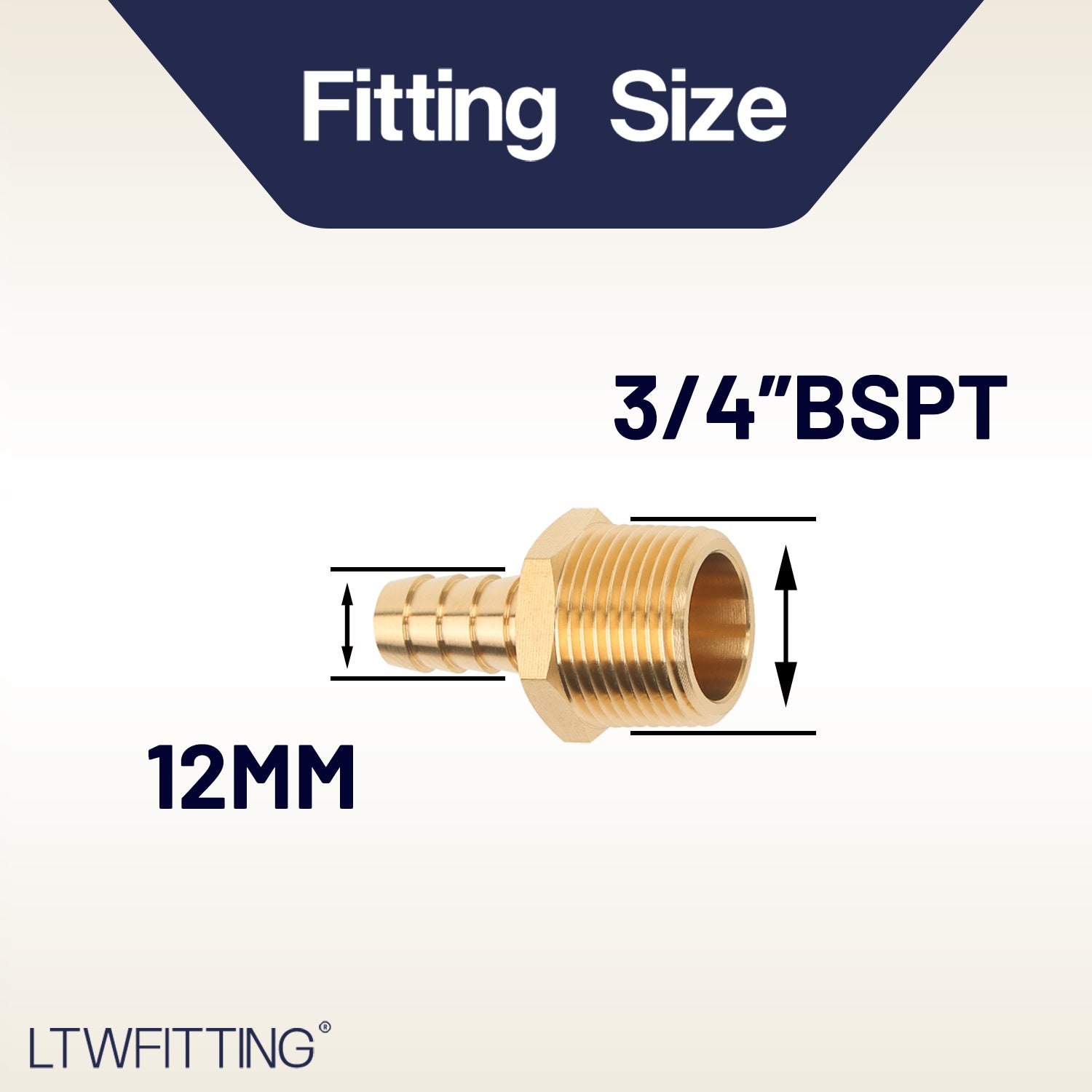 LTWFITTING Brass Barbed Fitting Coupler/Connector 3/4-Inch Male BSPT x 1/2-Inch(12mm) Hose Barb Fuel Gas Water (Pack of 5)