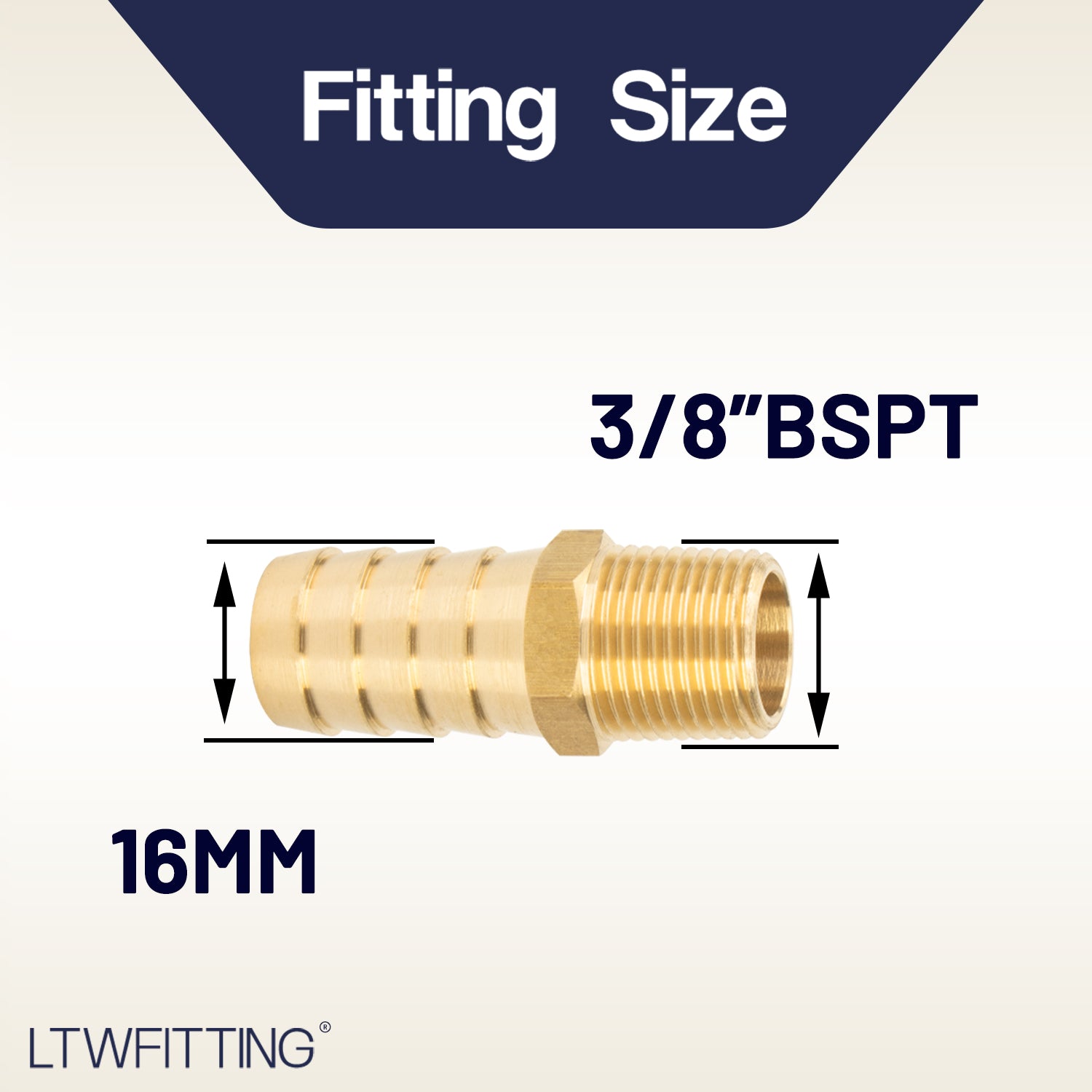 LTWFITTING Brass Barbed Fitting Coupler/Connector 3/8-Inch Male BSPT x 5/8-Inch(16mm) Hose Barb Fuel Gas Water (Pack of 25)