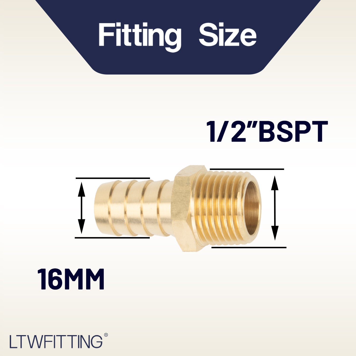 LTWFITTING Brass Barbed Fitting Coupler/Connector 1/2-Inch Male BSPT x 5/8-Inch(16mm) Hose Barb Fuel Gas Water (Pack of 25)