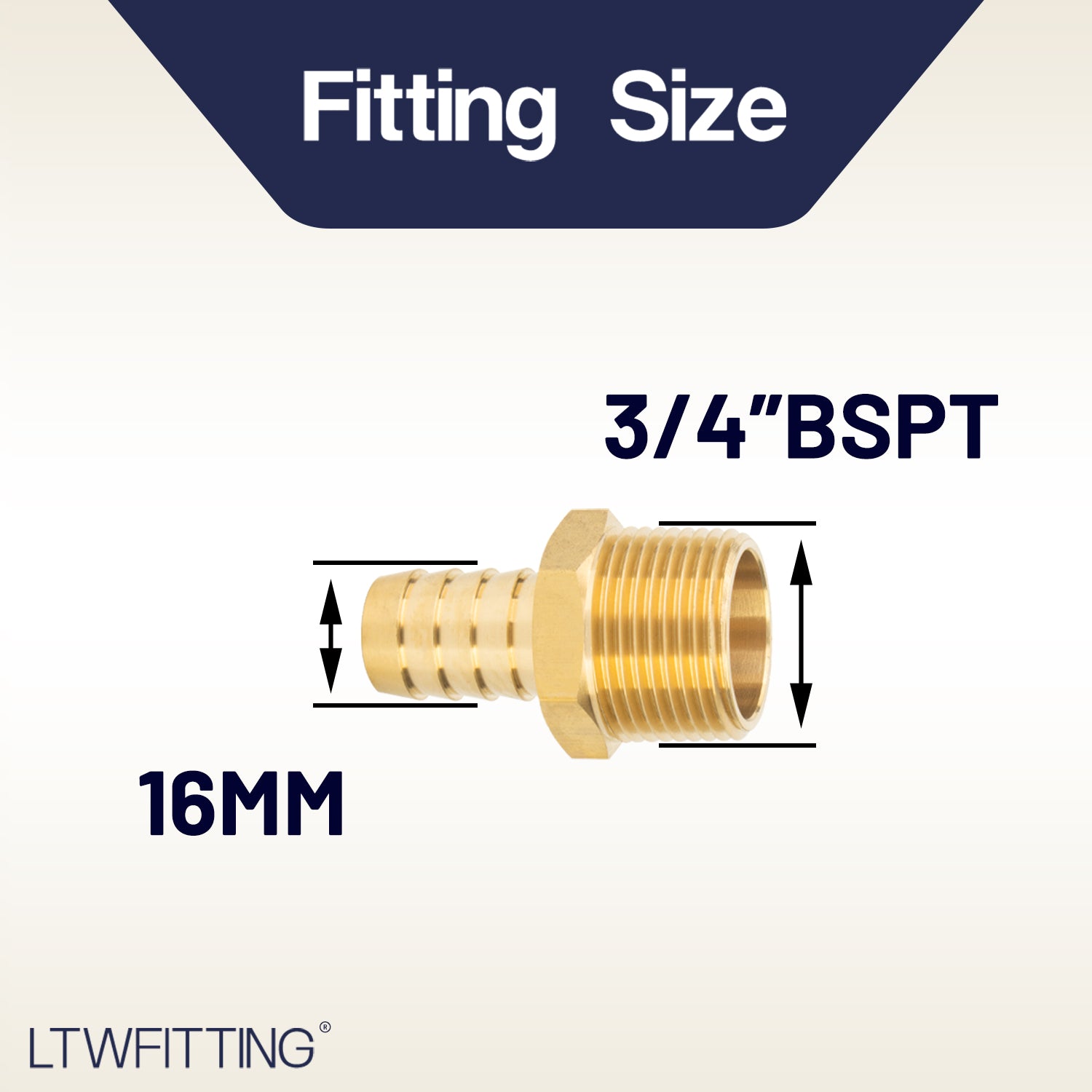 LTWFITTING Brass Barbed Fitting Coupler/Connector 3/4-Inch Male BSPT x 5/8-Inch(16mm) Hose Barb Fuel Gas Water (Pack of 5)