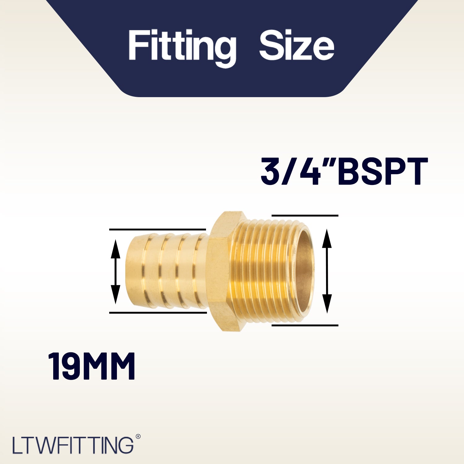 LTWFITTING Brass Barbed Fitting Coupler/Connector 3/4-Inch Male BSPT x 3/4-Inch(19mm) Hose Barb Fuel Gas Water (Pack of 25)