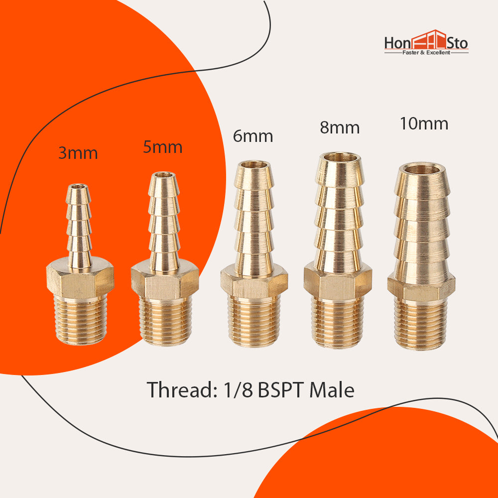 LTWFITTING Assortment Kit Tube OD (1/8-Inch 3/16-Inch 1/4-Inch 5/16-Inch 3/8-Inch) x 1/8-Inch Male BSPT Brass Hose Barb Connector Set (Pack of 25)