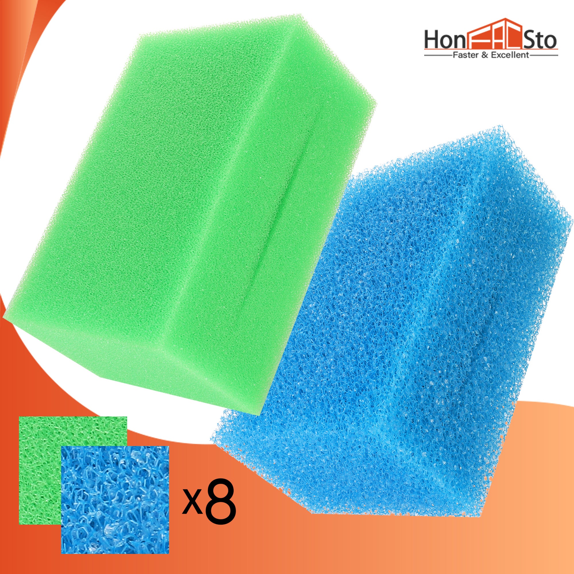 LTWHOME Replacment Foam Filter Sponge Set Fit Oase Biotec Screenmatic 18/36 Filter (8 x Blue Coarse and 8 x Green Fine Foams)