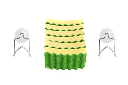 LTWHOME Yellow and Green Multi-Purpose Scrubber Sponges with Sponge Holder Set (Pack of 8)