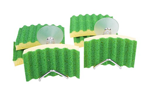 LTWHOME Yellow and Green Multi-Purpose Scrubber Sponges with Sponge Holder Set (Pack of 8)