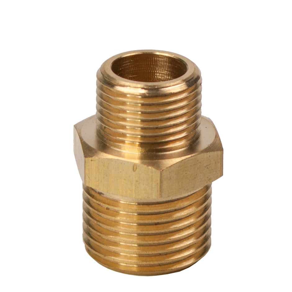 LTWFITTING Brass BSP Pipe Hex Reducing Nipple Fitting 1/2-Inch x 3/8-Inch Male BSPP (Pack of 25)