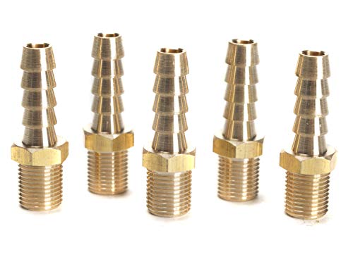 LTWFITTING Brass BSP Barbed Fitting Coupler/Connector 1/8-Inch Male BSPP x 1/4-Inch(6mm) Hose Barb Fuel Gas Water (Pack of 5)