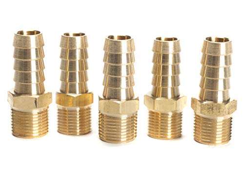 LTWFITTING Brass BSP Barbed Fitting Coupler / Connector 3/8-Inch Male BSPP x 1/2-Inch(12mm)Hose Barb Fuel Gas Water (Pack of 5)