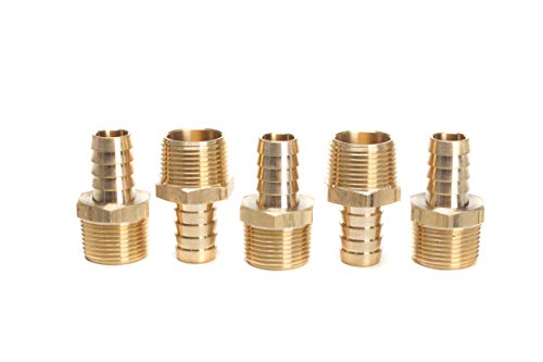 LTWFITTING Brass BSP Barbed Fitting Coupler / Connector 3/4-Inch Male BSPP x 5/8-Inch(16mm)Hose Barb Fuel Gas Water (Pack of 5)