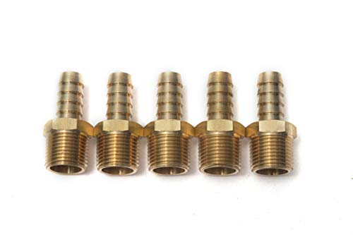 LTWFITTING Brass Barbed Fitting Coupler/Connector 3/8-Inch Male BSPT x 3/8-Inch(10mm) Hose Barb Fuel Gas Water (Pack of 5)