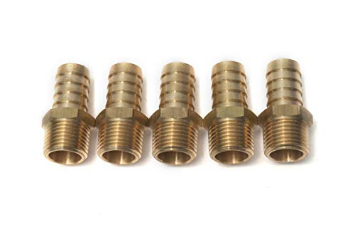 LTWFITTING Brass Barbed Fitting Coupler/Connector 1/2-Inch Male BSPT x 5/8-Inch(16mm) Hose Barb Fuel Gas Water (Pack of 5)