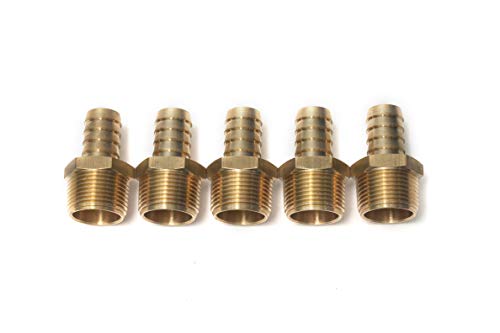 LTWFITTING Brass Barbed Fitting Coupler/Connector 3/4-Inch Male BSPT x 5/8-Inch(16mm) Hose Barb Fuel Gas Water (Pack of 5)