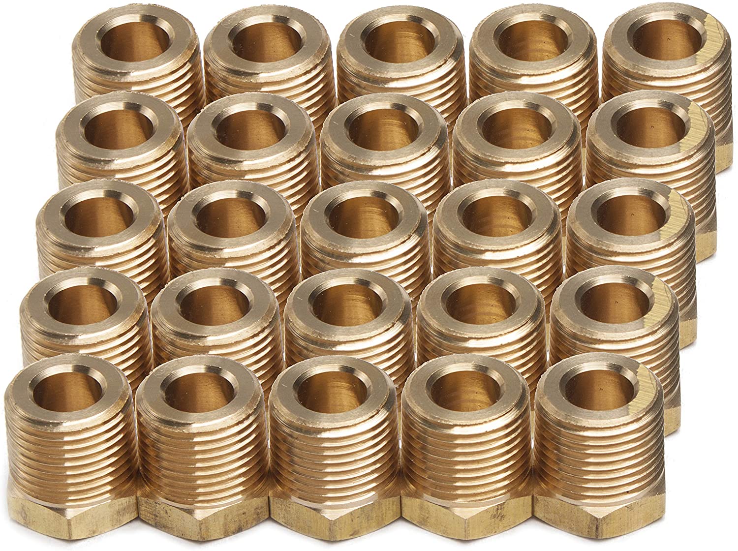 LTWFITTING Brass Pipe Hex Bushing Reducer Fittings 1/2-Inch Male BSPT x 1/8-Inch Female BSPP (Pack of 25)