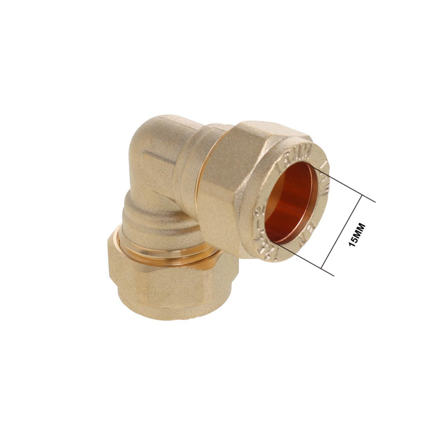 LTWFITTING 15MM OD 90 Degree Compression Elbow, Brass Compression Fitting (Pack of 100)