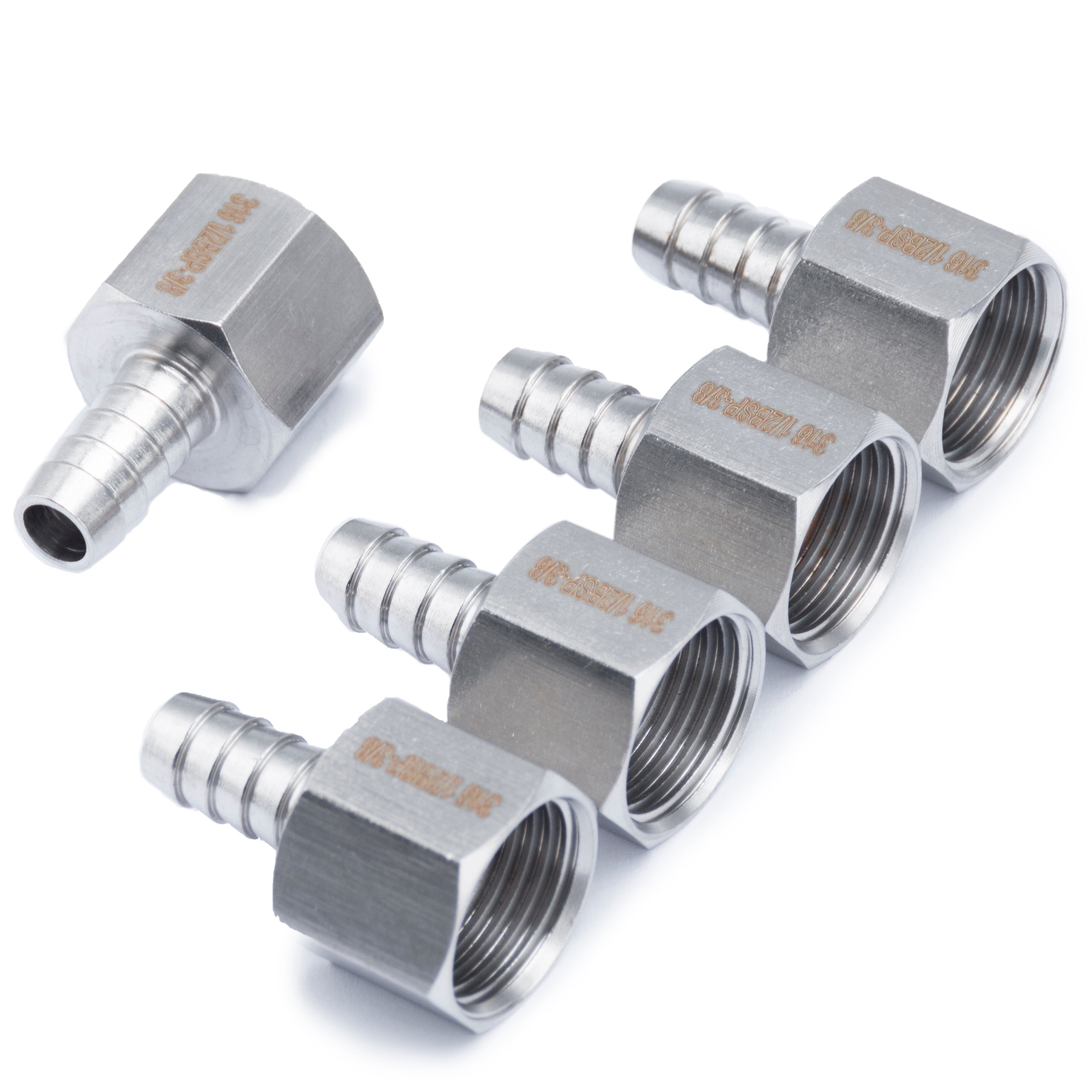 LTWFITTING Stainless Steel 316 BSP Fitting Coupler/Adapter 1/2-Inch Female BSPP x 3/8-Inch(10mm) Hose Barb Fuel Gas (Pack of 5)