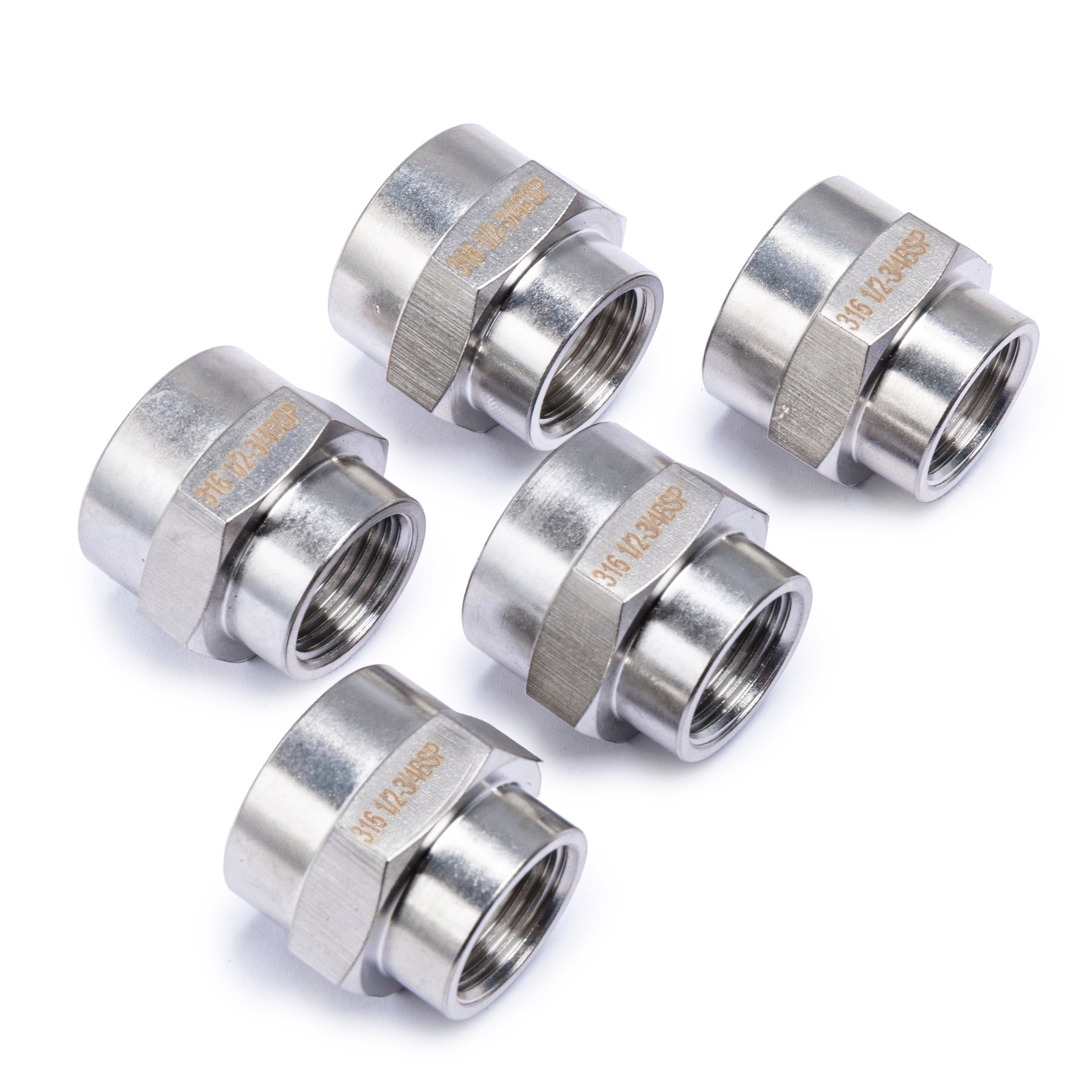 LTWFITTING Stainless Steel 316 BSP Pipe Fitting 3/4-Inch x 1/2-Inch Female BSPP Reducing Coupling Air Fuel Boat (Pack of 5)