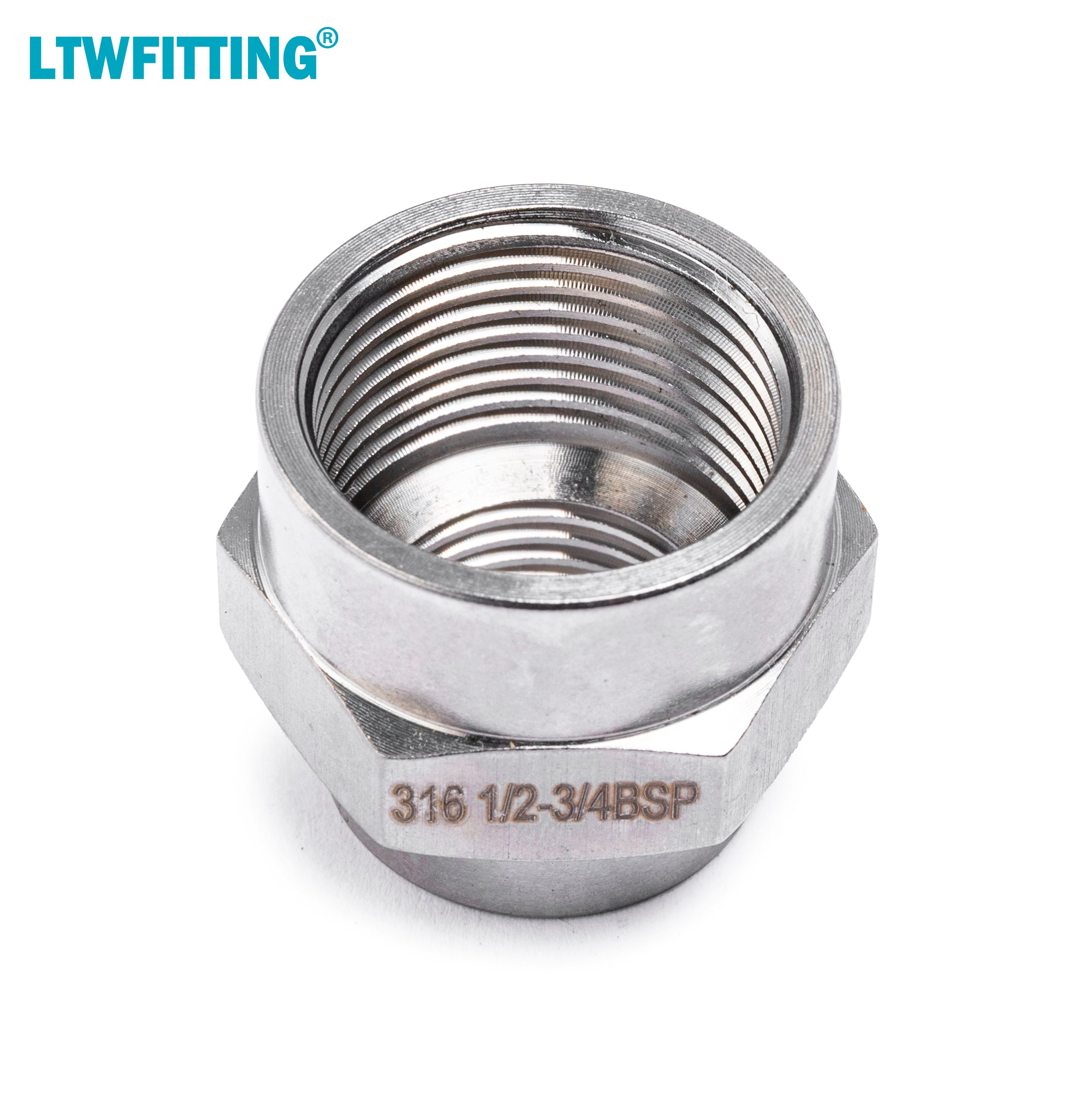 LTWFITTING Stainless Steel 316 BSP Pipe Fitting 3/4-Inch x 1/2-Inch Female BSPP Reducing Coupling Air Fuel Boat (Pack of 5)