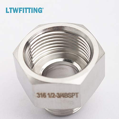 LTWFITTING Stainless Steel 316 Pipe 3/4-Inch Female BSPP x 1/2-Inch Male BSPT Adapter Fuel Gas Air (Pack of 150)