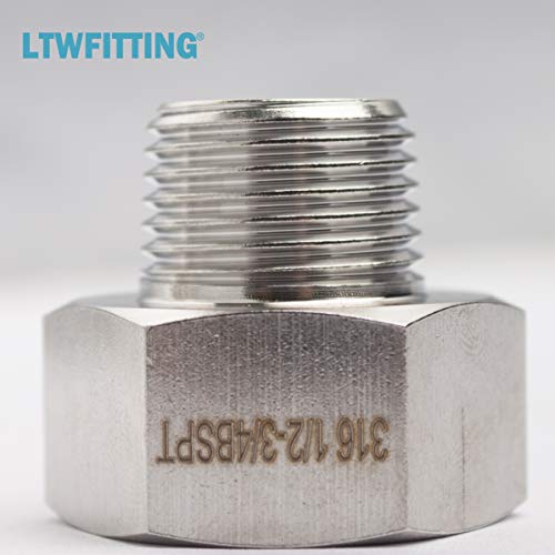 LTWFITTING Stainless Steel 316 Pipe 3/4-Inch Female BSPP x 1/2-Inch Male BSPT Adapter Fuel Gas Air (Pack of 150)