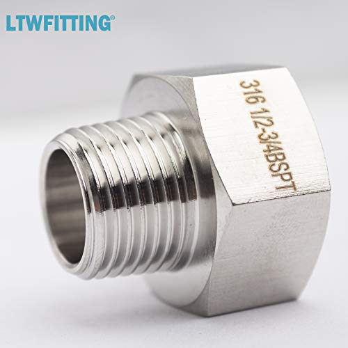 LTWFITTING Stainless Steel 316 Pipe 3/4-Inch Female BSPP x 1/2-Inch Male BSPT Adapter Fuel Gas Air (Pack of 25)