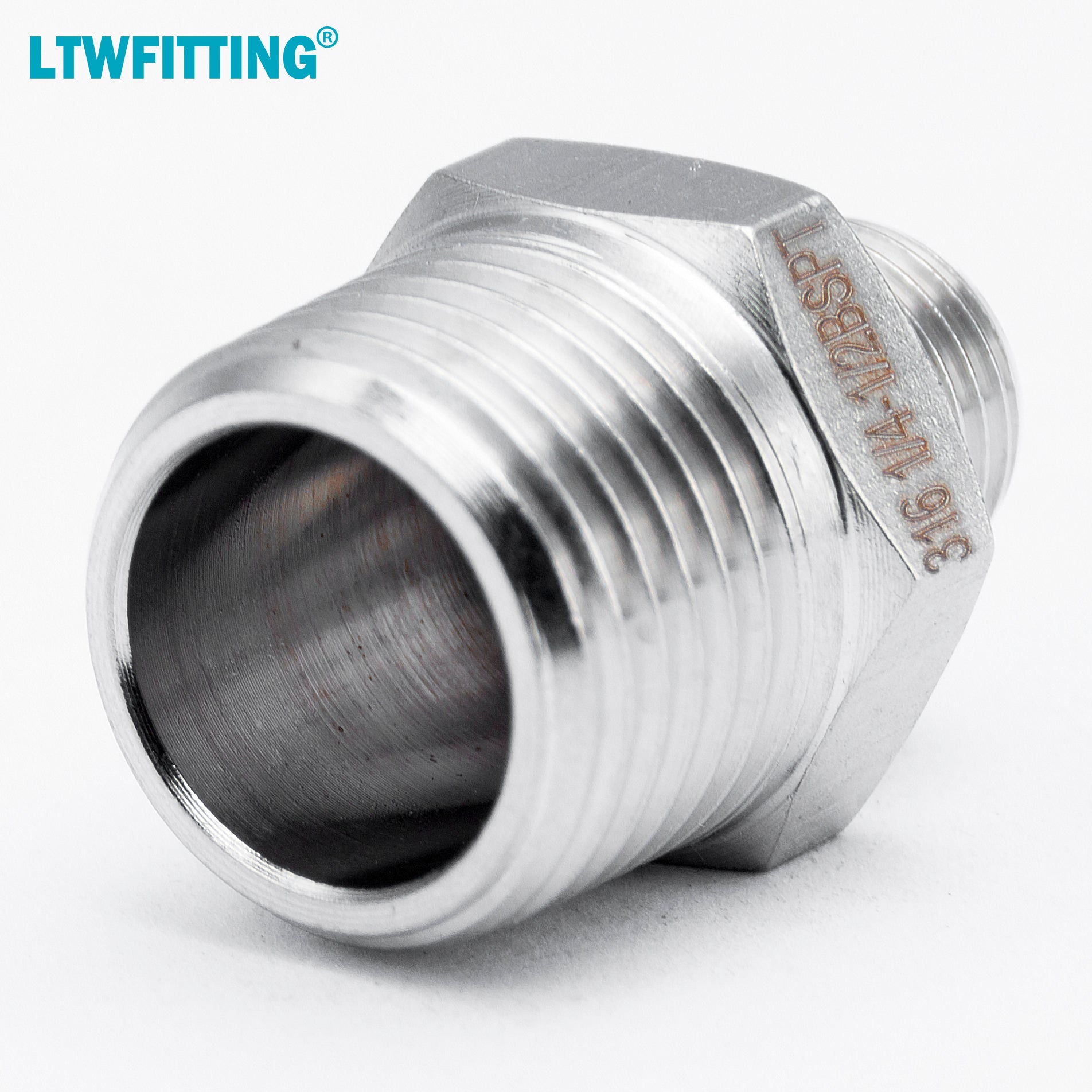 LTWFITTING Stainless Steel 316 Pipe Hex Reducing Nipple Fitting 1/2-Inch x 1/4-Inch Male BSPT (Pack of 5)