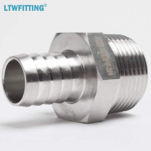 LTWFITTING Stainless Steel 316 Barbed Fitting Connector 1-Inch Male BSPT x 3/4-Inch(19mm) Hose Barb Fuel Gas (Pack of 100)