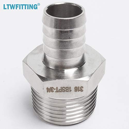 LTWFITTING Stainless Steel 316 Barbed Fitting Connector 1-Inch Male BSPT x 3/4-Inch(19mm) Hose Barb Fuel Gas (Pack of 100)