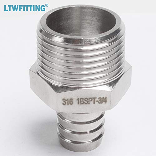 LTWFITTING Stainless Steel 316 Barbed Fitting Connector 1-Inch Male BSPT x 3/4-Inch(19mm) Hose Barb Fuel Gas (Pack of 100)