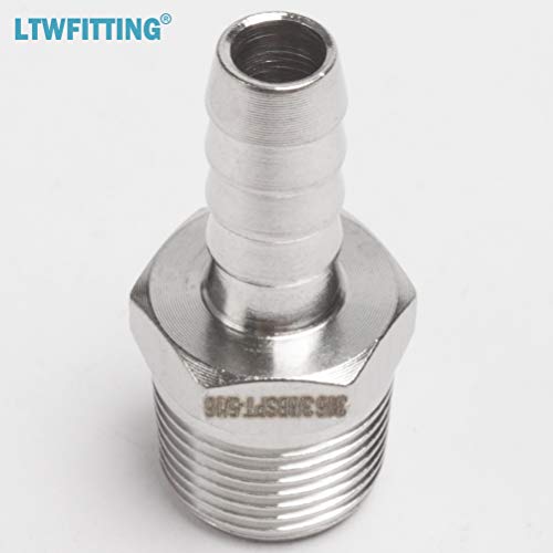 LTWFITTING Stainless Steel 316 Barbed Fitting Connector 3/8-Inch Male BSPT x 5/16-Inch(8mm) Hose Barb Fuel Gas (Pack of 25)