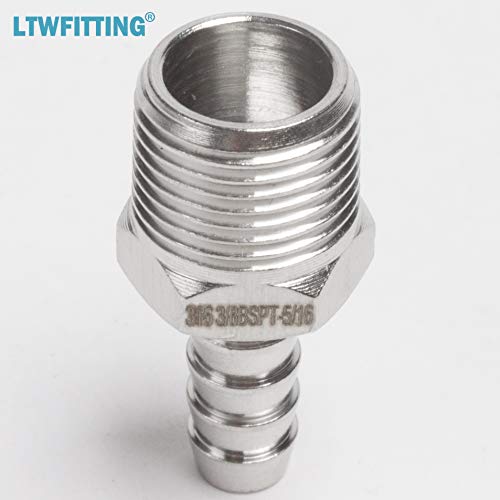 LTWFITTING Stainless Steel 316 Barbed Fitting Connector 3/8-Inch Male BSPT x 5/16-Inch(8mm) Hose Barb Fuel Gas (Pack of 25)