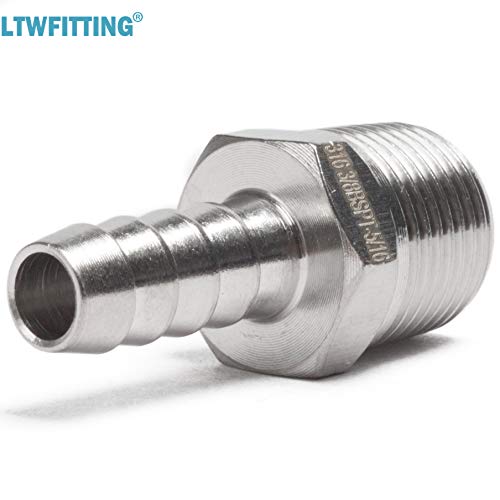 LTWFITTING Stainless Steel 316 Barbed Fitting Connector 3/8-Inch Male BSPT x 5/16-Inch(8mm) Hose Barb Fuel Gas (Pack of 25)