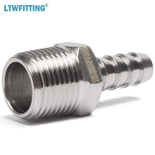 LTWFITTING Stainless Steel 316 Barbed Fitting Connector 3/8-Inch Male BSPT x 5/16-Inch(8mm) Hose Barb Fuel Gas (Pack of 25)