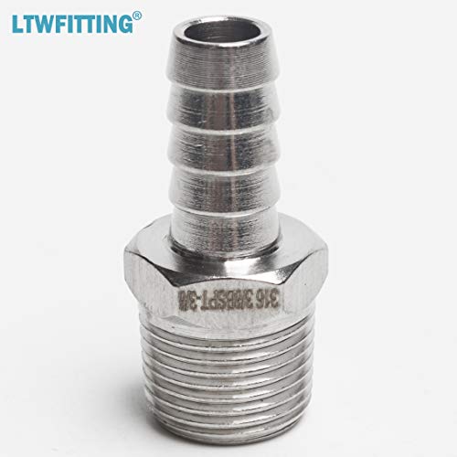 LTWFITTING Stainless Steel 316 Barbed Fitting Connector 3/8-Inch Male BSPT x 3/8-Inch(10mm) Hose Barb Fuel Gas (Pack of 25)