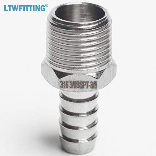 LTWFITTING Stainless Steel 316 Barbed Fitting Connector 3/8-Inch Male BSPT x 3/8-Inch(10mm) Hose Barb Fuel Gas (Pack of 25)