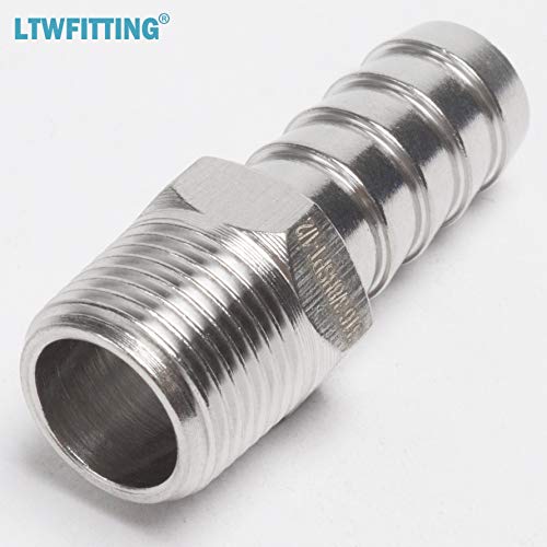 LTWFITTING Stainless Steel 316 Barbed Fitting Connector 3/8-Inch Male BSPT x 1/2-Inch(12mm) Hose Barb Fuel Gas (Pack of 400)