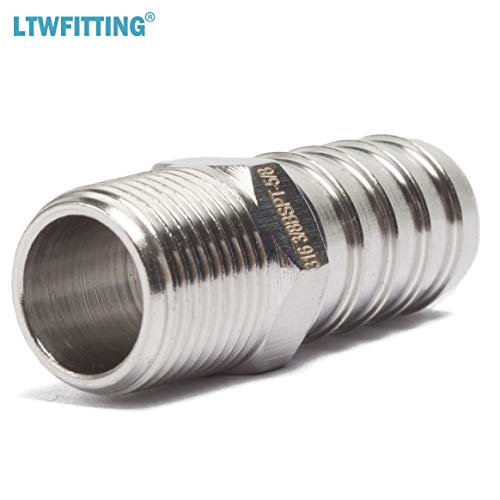 LTWFITTING Stainless Steel 316 Barbed Fitting Connector 3/8-Inch Male BSPT x 5/8-Inch(16mm) Hose Barb Fuel Gas (Pack of 25)