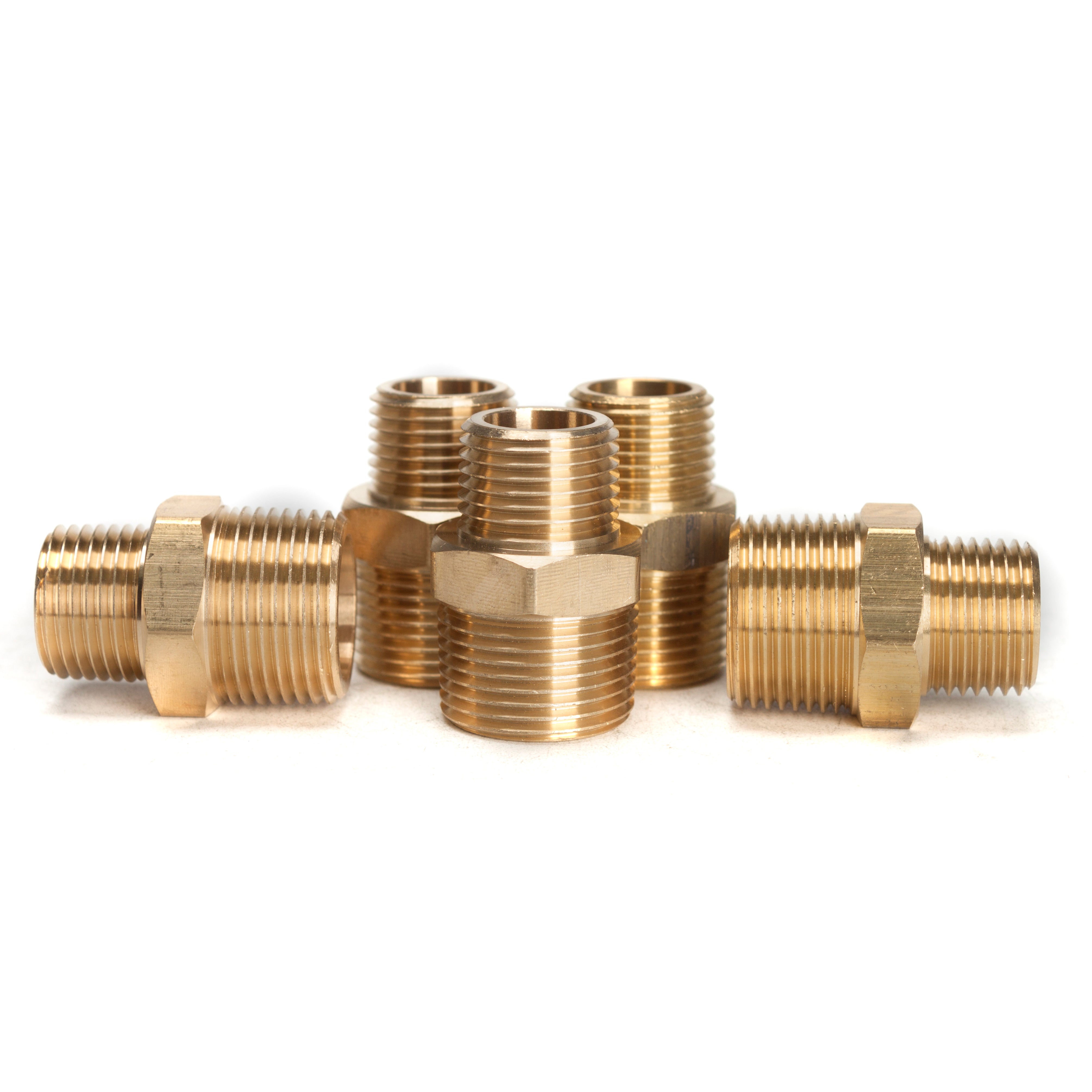 LTWFITTING Brass BSP Pipe Hex Reducing Nipple Fitting 3/4-Inch x 1/2-Inch Male BSPP (Pack of 5)