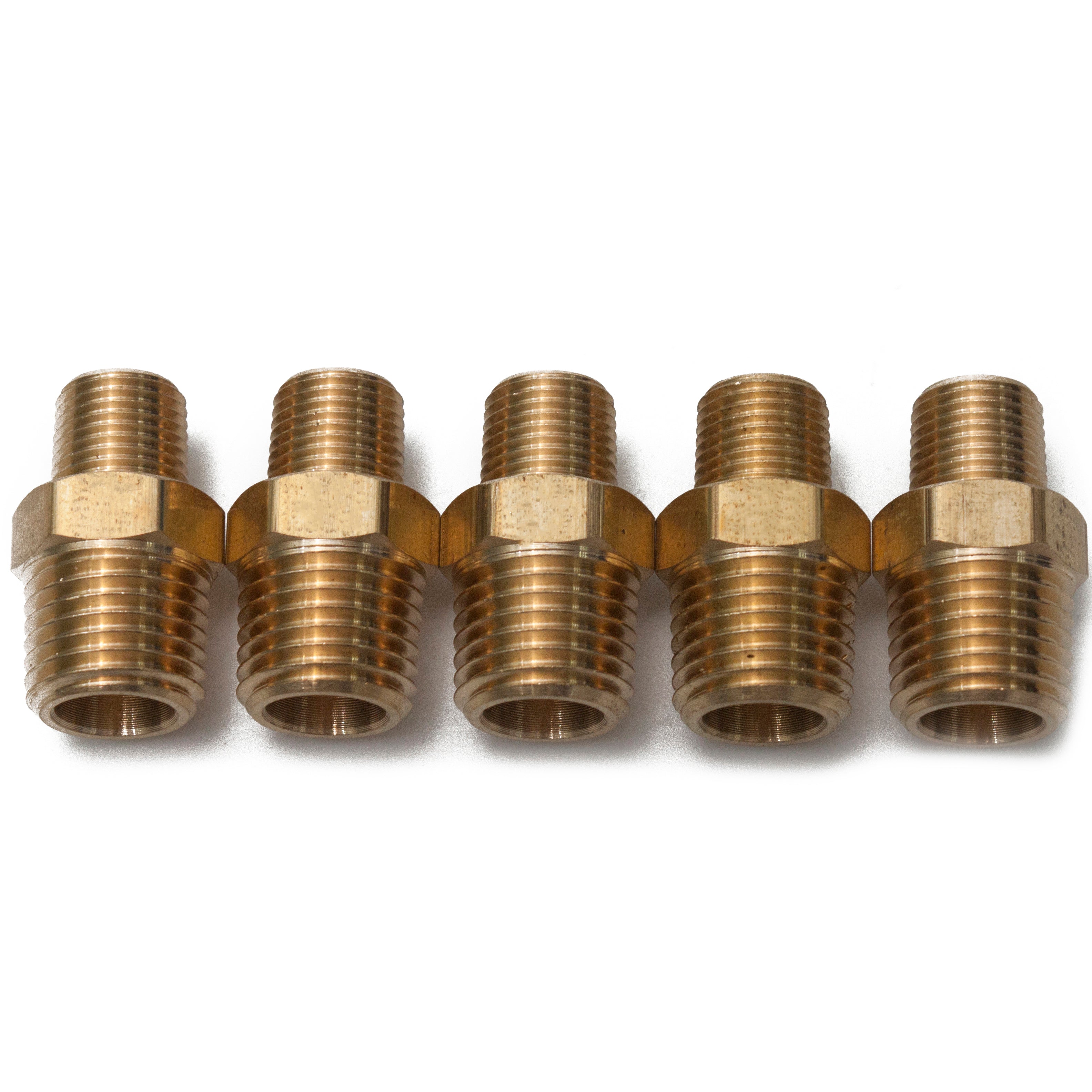 LTWFITTING Brass BSP Pipe Hex Reducing Nipple Fitting 1/4-Inch x 1/8-Inch Male BSPP (Pack of 5)