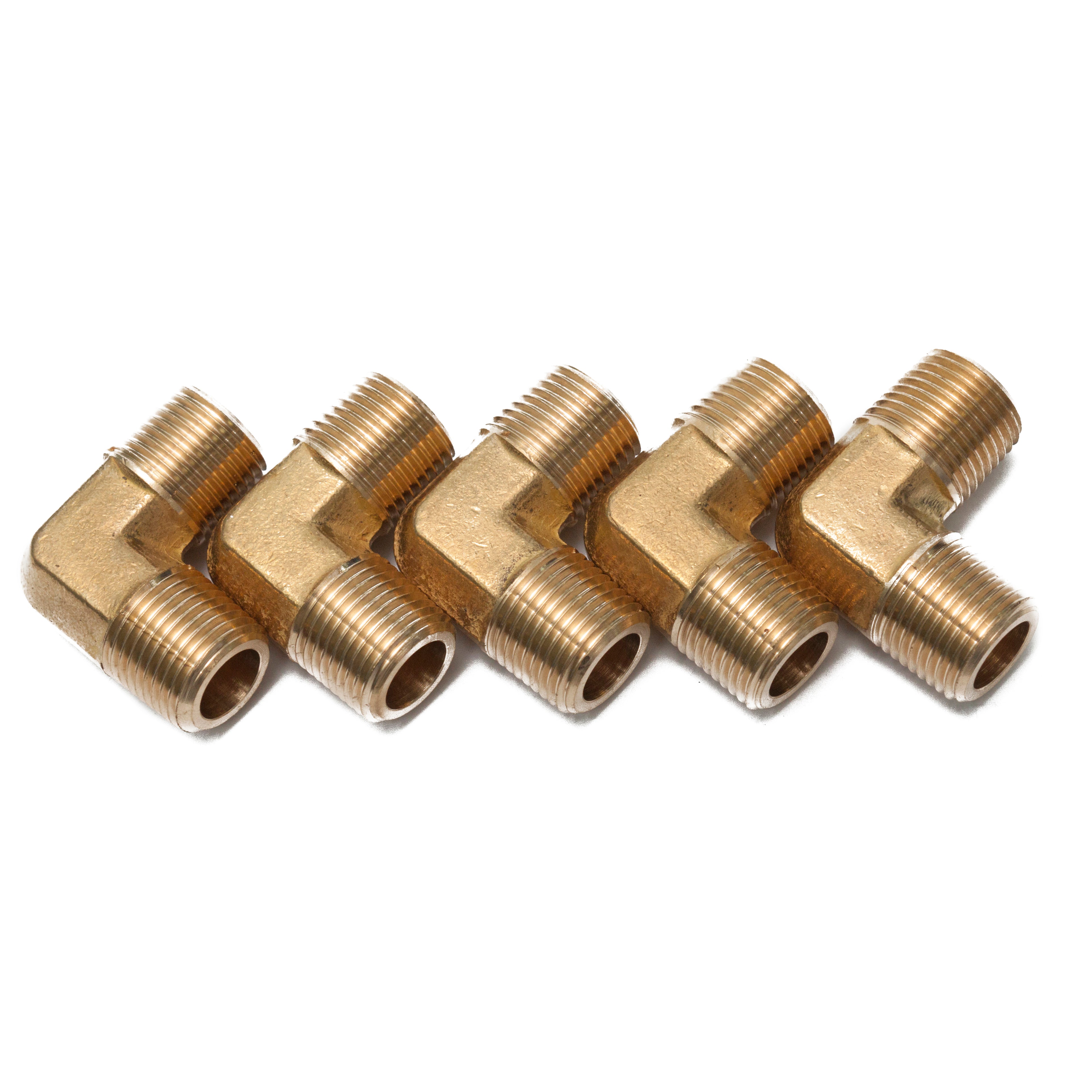 LTWFITTING Brass BSP Pipe Male 90 Deg Elbow Fitting 3/8-Inch BSPP Water Fuel (Pack of 5)